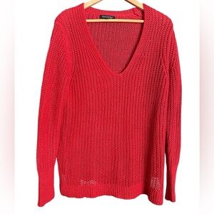 Banana Republic Italian Linen long sleeve v-neck sweater Red loose knit tunic XL